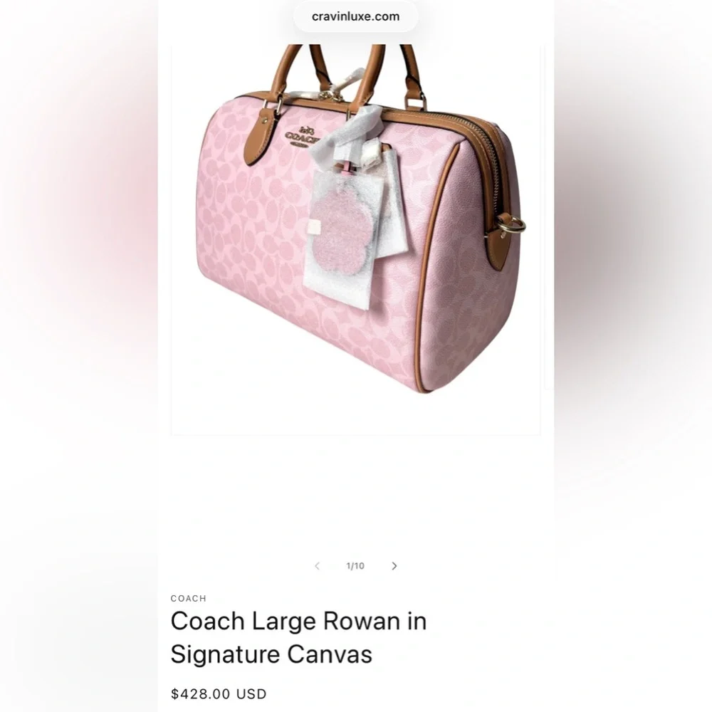 New Coach Large Rowan Powder Pink in Signature Canvas 2026 Release - Picture 15 of 15